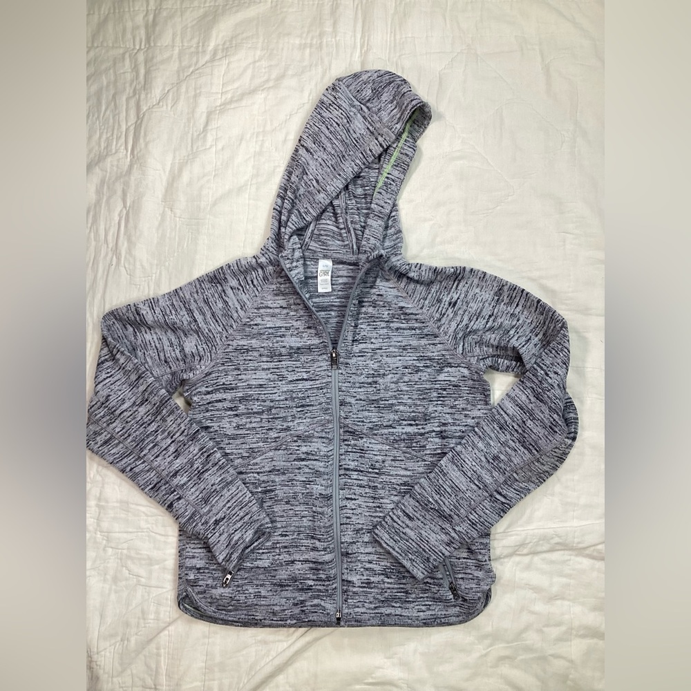 Athleta Girl Full Zip Sweater Hoodie Jacket Gray Microstripe Large 12